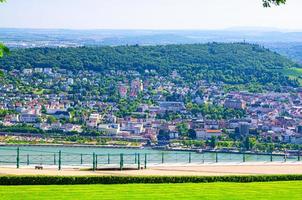 Aerial panoramic view of river Rhine Gorge or Upper Middle Rhine Valley winemaking region photo