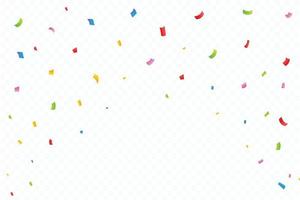 Realistic confetti and tinsel falling background. Simple multicolor confetti vector illustration. Colorful confetti isolated on transparent background. Carnival elements. Birthday party celebration.