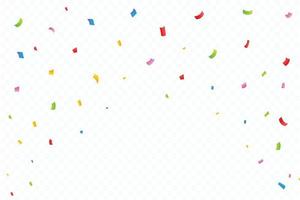 Realistic confetti and tinsel falling background. Simple multicolor confetti vector illustration. Colorful confetti isolated on transparent background. Carnival elements. Birthday party celebration.