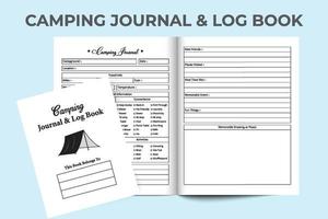 Camping journal log book interior. Camp information tracker and experience notebook. Interior of a journal. Camping location tracker logbook interior. Travel information checker notebook. vector