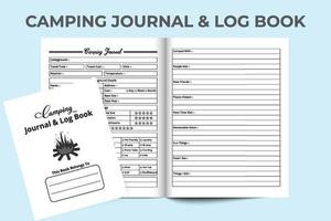 Camping information log book interior. Interior of a notebook. Camp location information tracker journal template. Hiking and traveling experience tracker template logbook. vector