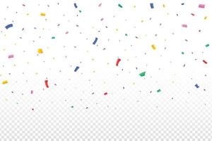 Colorful party tinsel and confetti falling. Confetti vector for festival background. Colorful confetti falling isolated on transparent background. Carnival elements. Birthday celebration.