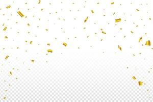 Golden confetti falling isolated on transparent background. Carnival elements. Confetti vector illustration for festival background. Golden party tinsel and confetti falling. Anniversary celebration.