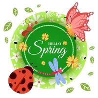 Hello Spring with Insect Concept vector