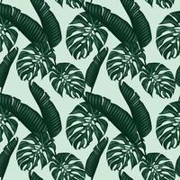 monstera and banana leafs seamless pattern design vector