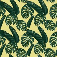 monstera and banana leafs seamless pattern vector