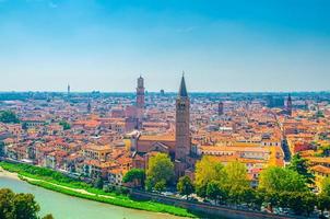 Aerial view of Verona historical city centre, Adige river, church Basilica di Santa Anastasia tower photo