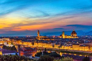 Top aerial panoramic evening view of Florence city with Duomo Santa Maria del Fiore cathedral