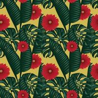 tropical leafs and florals seamless design vector