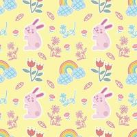 cute pink bunny easter day seamless design vector