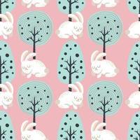 cute easter seamless bunny and big tree vector