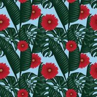 tropical leafs and florals seamless design vector