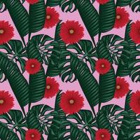 tropical leafs and florals seamless pattern design vector