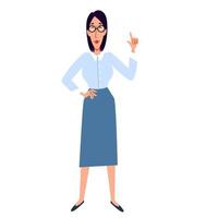 A female character in a blouse and skirt. Skinny European girl in full growth. vector