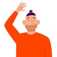 A fashionable male in casual clothes waves her hand. vector