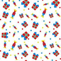 Vector seamless pattern of Christmas items. candy and gifts are printed on fabric, wrapping paper, or wallpaper.