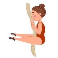 Childrenes sports gymnastics. The girl climbs up the rope. vector