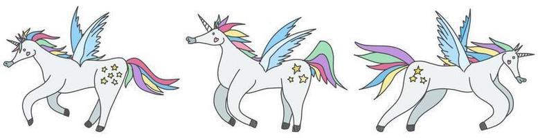 unicorns fabulous animals with wings and horns new vector