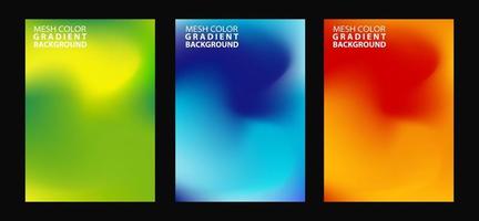 Abstract 3 fluid shapes mesh gradient colors backgrounds set. Modern vector template for brochure, flyer, cover, catalog. Colorful fluid graphic composition