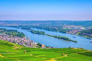 Aerial panoramic view of river Rhine Gorge or Upper Middle Rhine Valley winemaking region photo