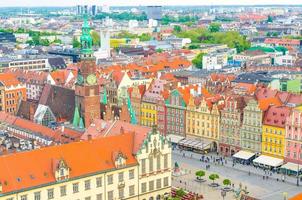 Top aerial panoramic view of Wroclaw old town historical city centre with Rynek Market Square