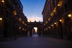 Courtyard between arche of Parliament House Riksdag, Stockholm, Sweden photo