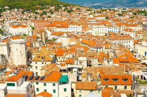 Top aerial view of Split old city buildings, Dalmatia, Croatia photo