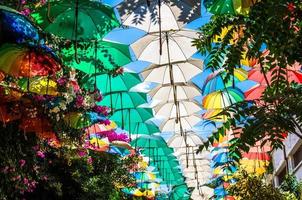 Multicolored umbrellas above street at Nicosia, Lefkosa, North Cyprus photo