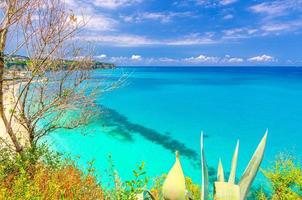 Top view of beautiful amazing Tyrrhenian sea with turquoise water, tropical seascape, endless horizon, Costa degli Dei photo