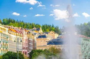 Hot spring geyser Vridlo at Karlovy Vary Carlsbad historical city centre photo