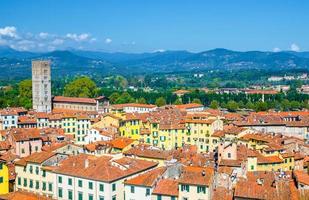 Aerial top panoramic view of Piazza dell Anfiteatro square, Chiesa di San Frediano church in historical centre photo