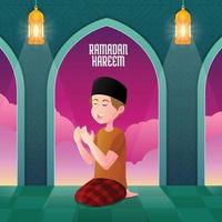 Ramadán hombre musulmán orar en la mezquita vector