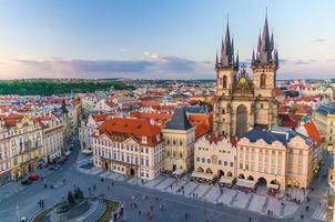 Top aerial view of Prague Old Town Square Stare Mesto historical city centre