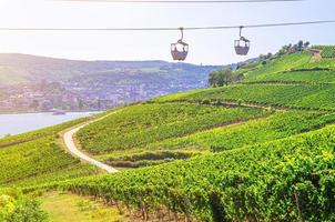 Cable car on rope of cableway from Rudesheim am Rhein town to Roseneck photo