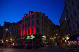 Typical Swedish buildings on Kornhamnstorg square in Gamla Stan district photo