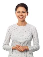 Smiling woman standing over white background photo