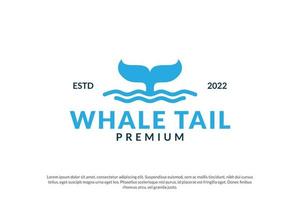 Whale tail line sea water logo design vector