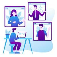 hombre que tiene una videoconferencia con su equipo de negocios en línea, teletrabajo, trabajo remoto y concepto de comunicaciones comerciales vector