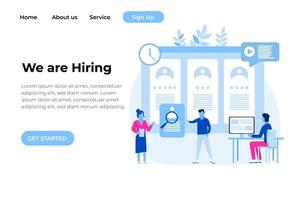 Recruitment web banner concept. Job interview and human resources manager. Employment and labor. Search work in internet. Isolated vector illustration in flat style