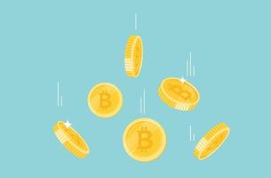 Bitcoin coins flying on a white background. bitcoin cryptocurrency concept banner. vector design