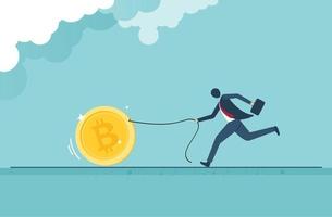 Bitcoin business - Businessman pull the rope of bitcoin on sale when cryptocurrency price crash to make profit concept, smart man buying or purchasing to speculate earning in the future. vector design