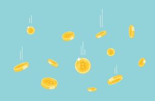 Bitcoin coins flying on a white background. bitcoin cryptocurrency concept banner. vector design