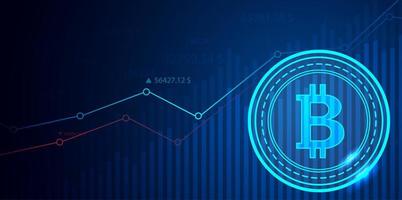 Bitcoin business stock growth. chart shows a strong increase in the price of bitcoin. Investing in virtual assets. Investment platform with charts and bitcoin coin. vector design