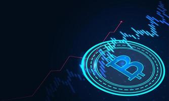 Bitcoin business stock growth. chart shows a strong increase in the price of bitcoin. Investing in virtual assets. Investment platform with charts and bitcoin coin. vector design