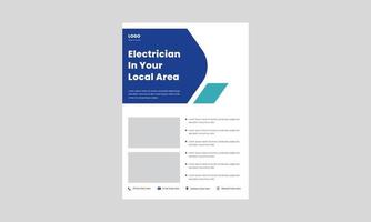 electrician expert in electric service flyer design template. professional electrical services poster, leaflet design. vector