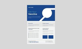 Folleto de vacunación de covid, folleto informativo de vacunación de coronavirus, póster publicitario vacunado, diseño de plantilla de volante médico. vector