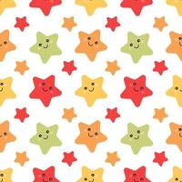 seamless pattern of colorful stars with cheerful faces vector