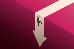 Businessman climbs a cliff to escape from a falling arrow. vector
