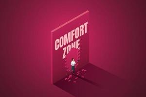 Businesswoman breaks a wall out of the comfort zone. vector