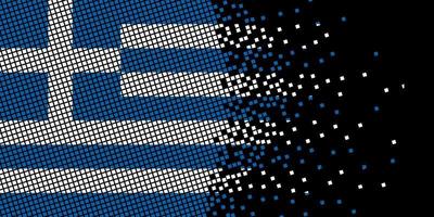 arte de píxeles con bandera de Grecia. los puntos de píxeles crecen concentrándose dentro de la bandera. los puntos dentro de la bandera de grecia son pixel art que representan la unidad y la independencia. bandera sobre fondo negro. vector